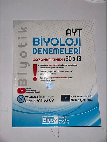 Biyotik yayınları ayt biyoloji denemeleri