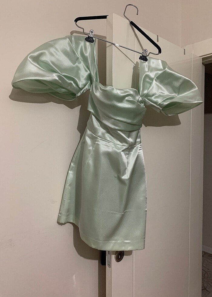 Alfabeta saten su yeşili elbise - Görsel 5
