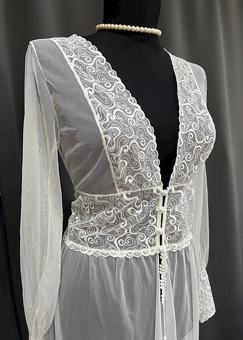 Uzun Beyaz Nakışlı Bohem Kadın Elbisesi - Görsel 8