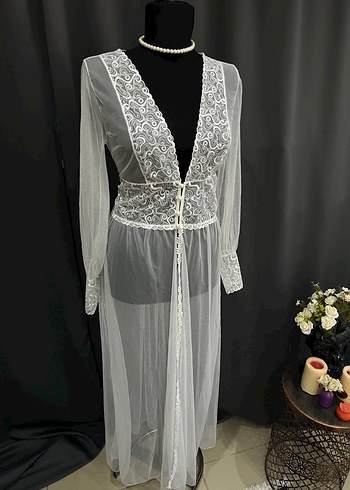 Uzun Beyaz Nakışlı Bohem Kadın Elbisesi - Görsel 7