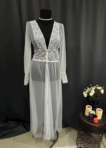 Uzun Beyaz Nakışlı Bohem Kadın Elbisesi - Görsel 5