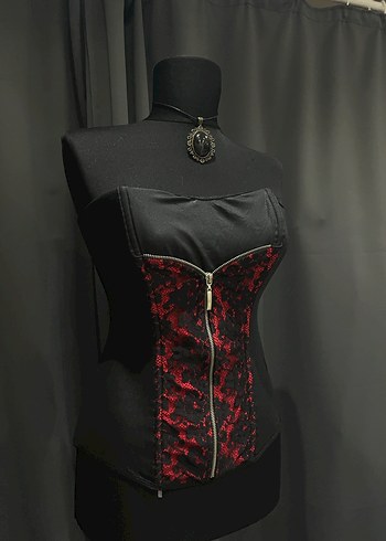 Kırmızı Yılan Desenli Gotik Straplez Büstiyer - Görsel 5