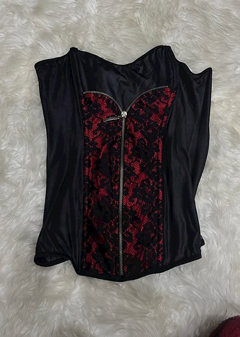 Kırmızı Yılan Desenli Gotik Straplez Büstiyer - Görsel 3