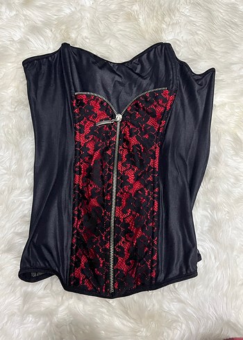 Kırmızı Yılan Desenli Gotik Straplez Büstiyer - Görsel 2