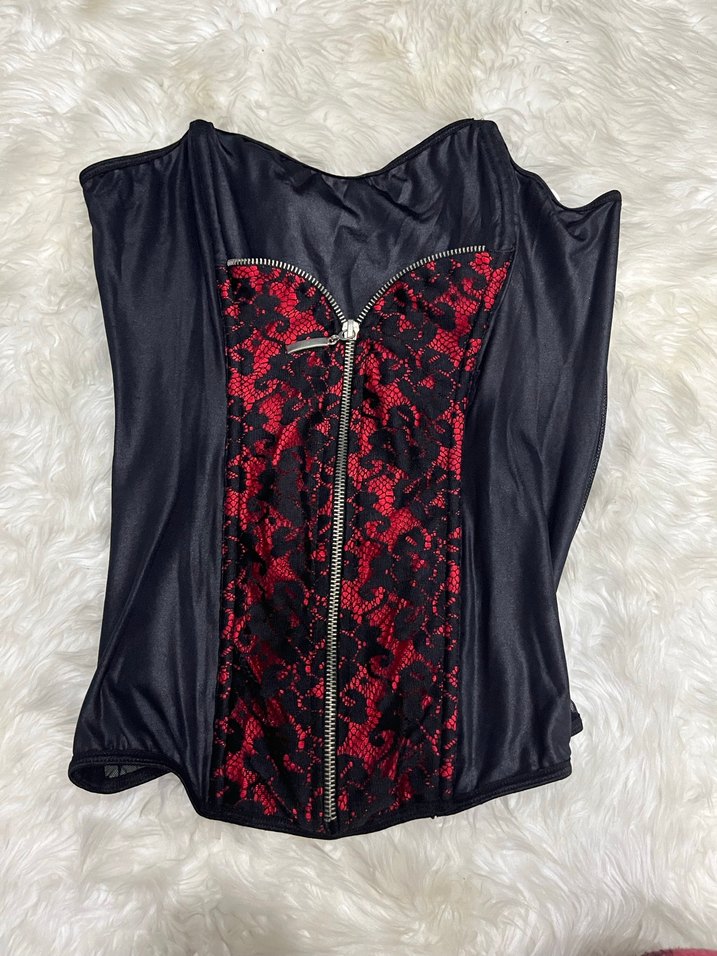 Kırmızı Yılan Desenli Gotik Straplez Büstiyer - Görsel 2