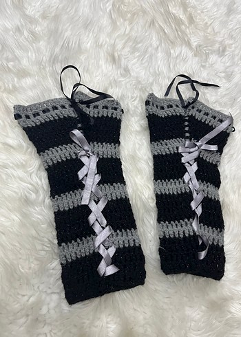 Gri Örgü Gotik Kadın Eldiveni - Görsel 7