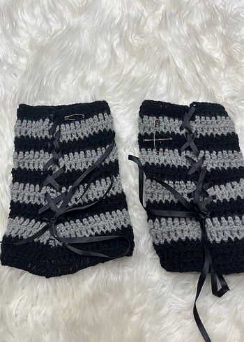 Gri Örgü Gotik Kadın Eldiveni - Görsel 6