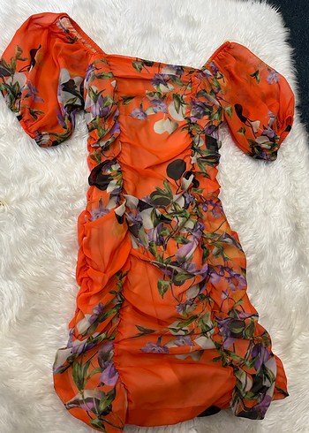 Çiçek Desenli Bohem Drapeli Mini Elbise - Görsel 4