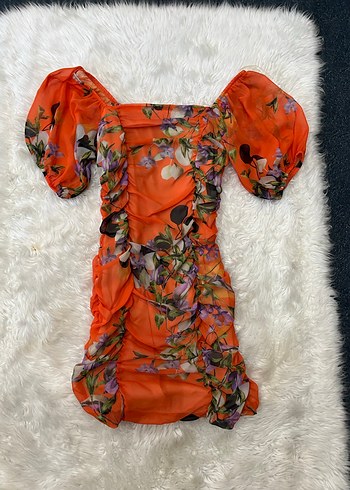 Çiçek Desenli Bohem Drapeli Mini Elbise - Görsel 3