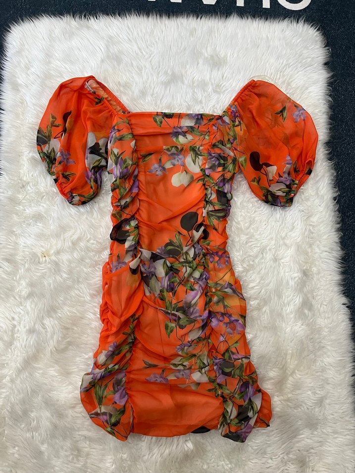 Çiçek Desenli Bohem Drapeli Mini Elbise - Görsel 2