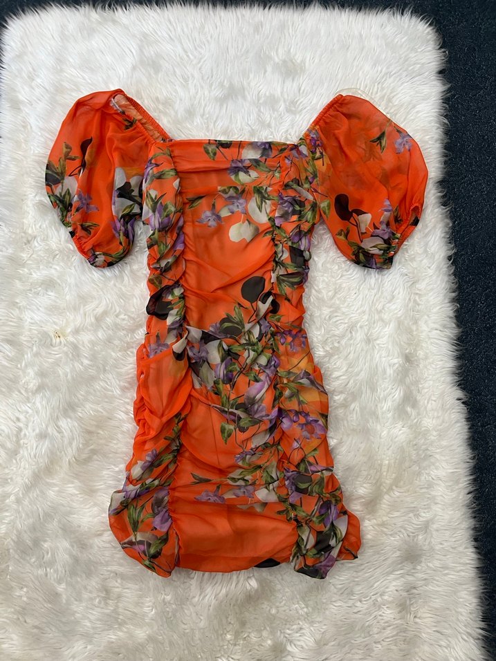 Çiçek Desenli Bohem Drapeli Mini Elbise - Görsel 3