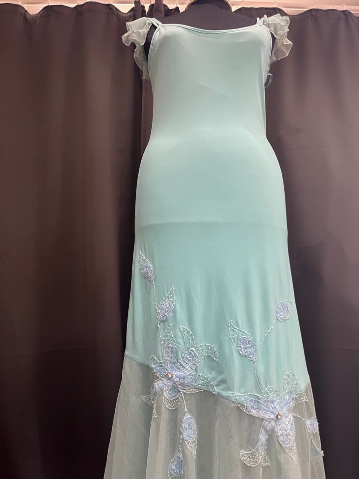 Turkuaz İşlemeli Uzun Abiye Elbise - Görsel 2