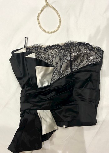 Siyah Dantel Detaylı Straplez Mini Büstiyer - Görsel 2
