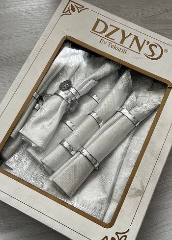 Gri Nakışlı Modern Klasik Peçete Seti - Görsel 10