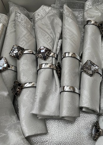 Gri Nakışlı Modern Klasik Peçete Seti - Görsel 2