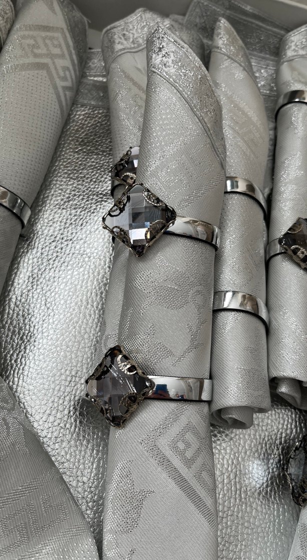 Gri Nakışlı Modern Klasik Peçete Seti - Görsel 3