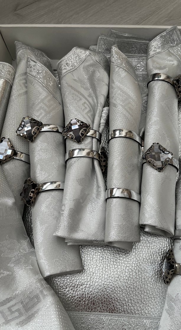 Gri Nakışlı Modern Klasik Peçete Seti - Görsel 2