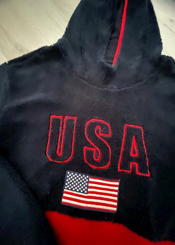 Kapüşonlu Erkek Kırmızı Siyah Polar Sweatshirt - Görsel 2