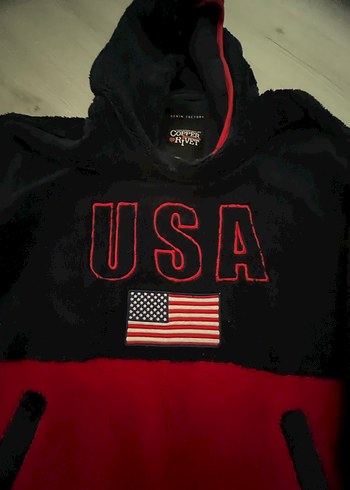 Kapüşonlu Erkek Kırmızı Siyah Polar Sweatshirt - Görsel 4