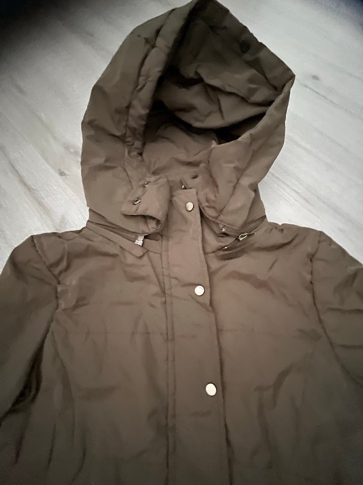 Düğmeli Gri Kadın Midi Mont - Görsel 3