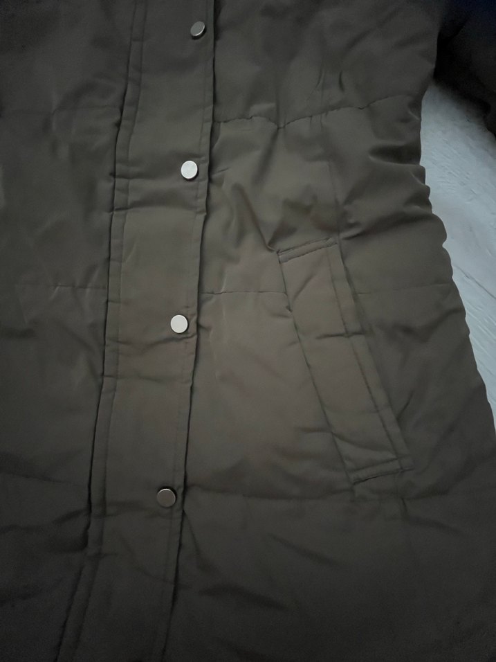 Düğmeli Gri Kadın Midi Mont - Görsel 2