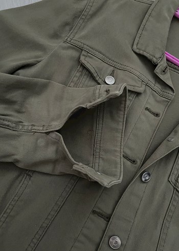 Haki Kadın Uzun Kollu Denim Ceket - Görsel 3