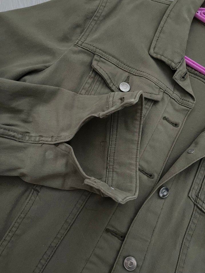 Haki Kadın Uzun Kollu Denim Ceket - Görsel 3