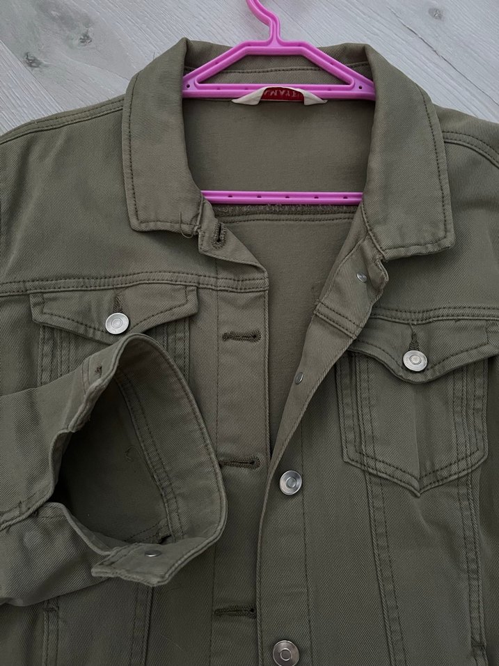 Haki Kadın Uzun Kollu Denim Ceket - Görsel 5