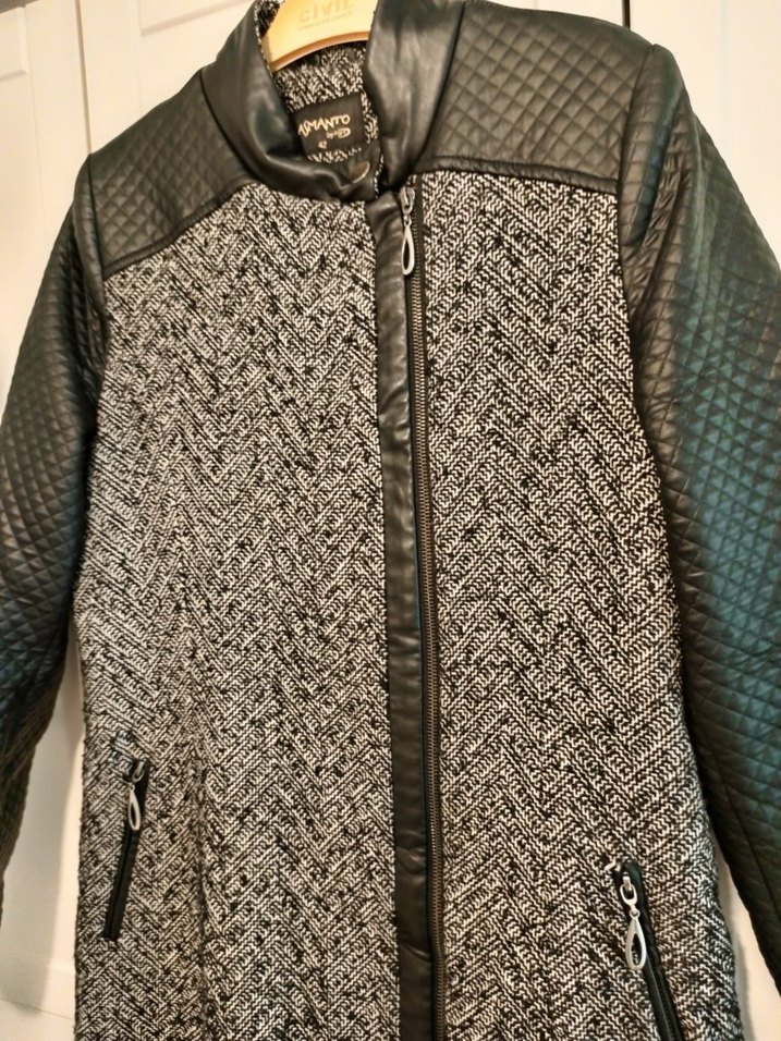 Gri Uzun  Kaban Fermuarlı - Görsel 2