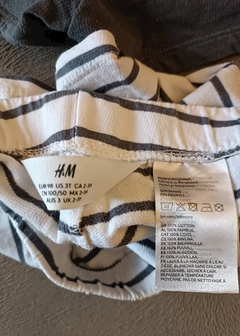 3 yaş,H&M,Kız Çocuk Gri ve Çizgili Pamuklu Şort, Yepyenidir  - Görsel 3