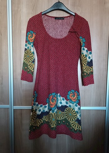 36 beden, VİNTAGE, y2k, kalıbı mükemmel,bordo desenli elbise - Görsel 4