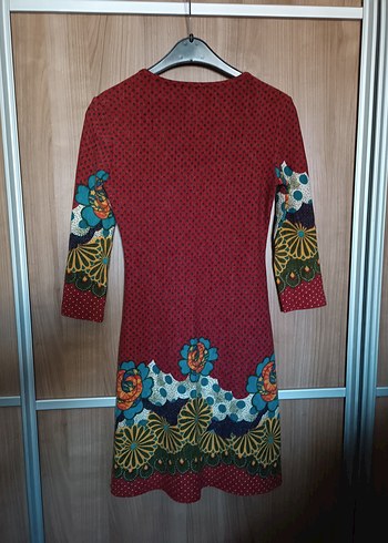 36 beden, VİNTAGE, y2k, kalıbı mükemmel,bordo desenli elbise - Görsel 6