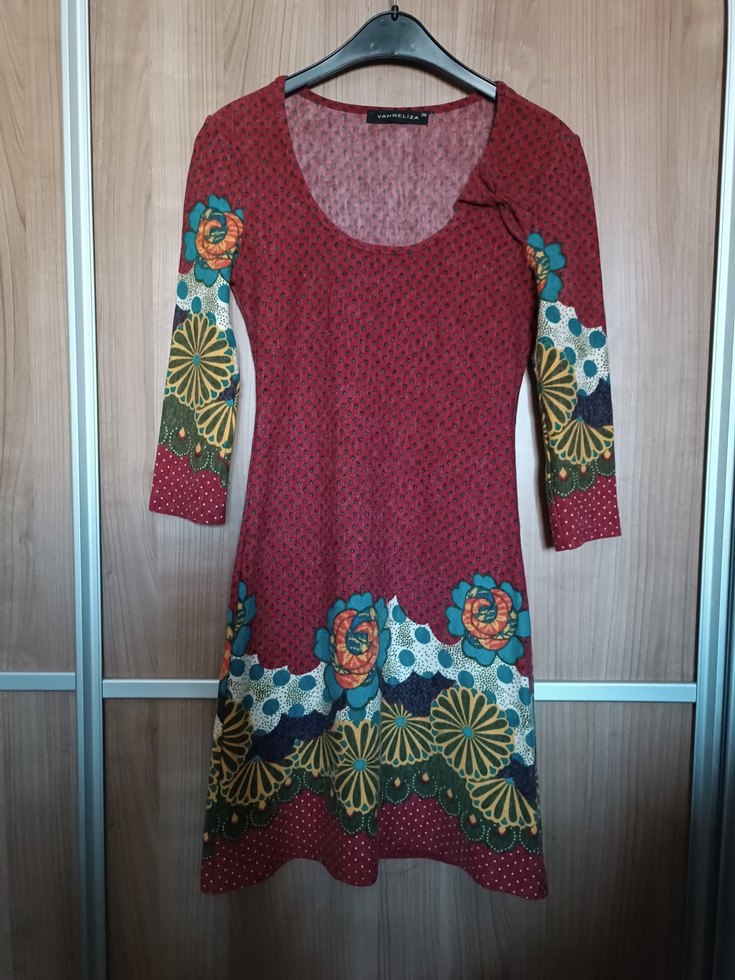 36 beden, VİNTAGE, y2k, kalıbı mükemmel,bordo desenli elbise - Görsel 4