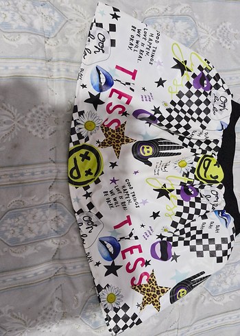 Renkli Pop Art Desenli Düğmeli Kız Eteği - Görsel 2