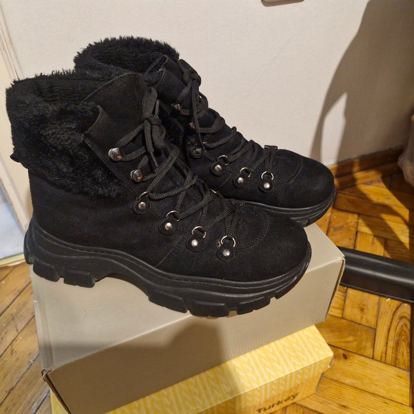 Siyah Süet Kürklü Platform Topuk Bot - Görsel 2