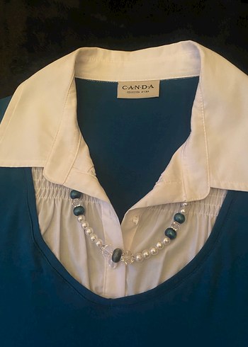 Vintage Düğmeli Mavi Tişört - Görsel 2