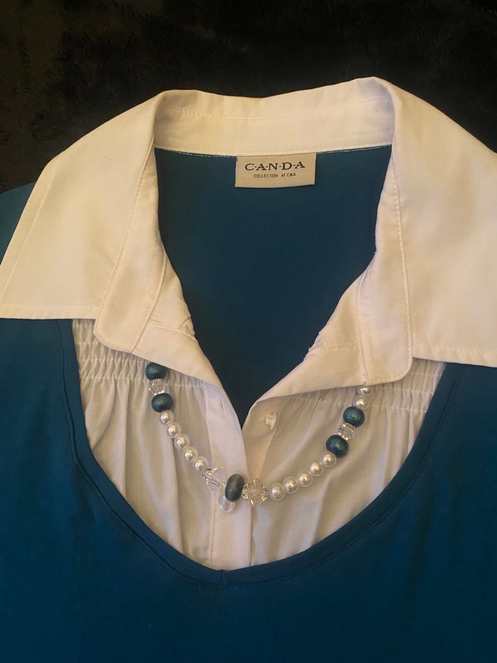 Vintage Düğmeli Mavi Tişört - Görsel 2