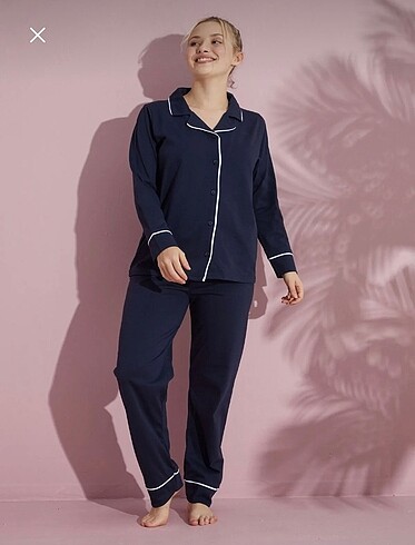 Diğer Lacıvert düğmeli pamuklu pijama takımı