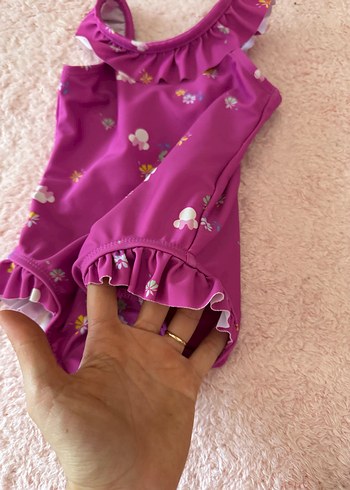9-12 Ay Beden mor Renk Pembe gap Fırfırlı Kolsuz Kız Çocuk Mayo
