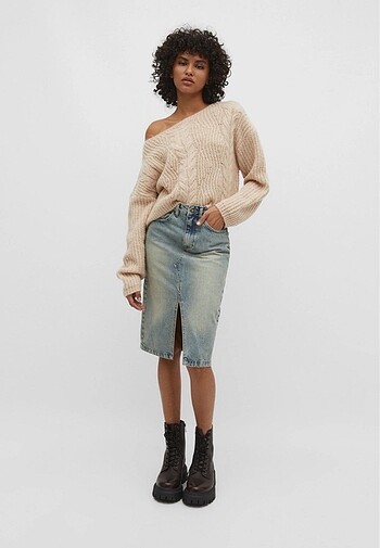 m Beden Stradivarius Saç Örgü Crop Kazak