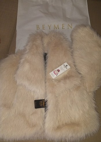Bej çift TaraflıKadın Kısa Suni Kürk Mont