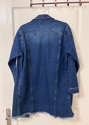 s Beden Düğmeli Mavi Kadın Denim Ceket
