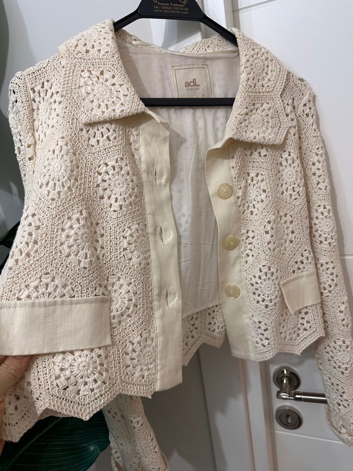 Krem Dantel Crochet Ceket - Görsel 3