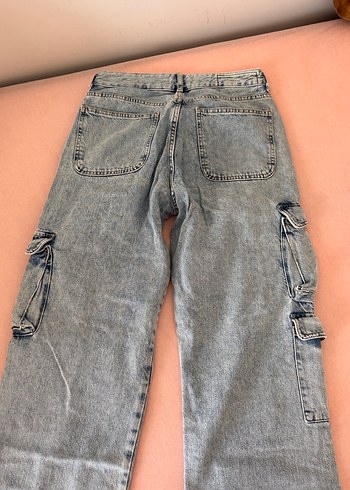 Açık Mavi Bol Kesim Kargo Kadın Kot Pantolon - Görsel 2