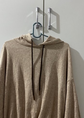 xs Beden camel Renk Bej Kadın Kapüşonlu Triko Sweatshirt