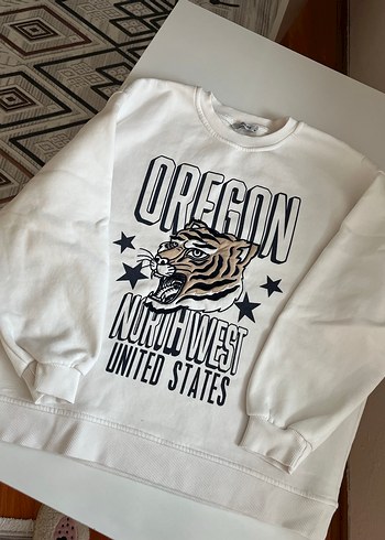 Pamuklu Baskılı Beyaz Kadın Sweatshirt