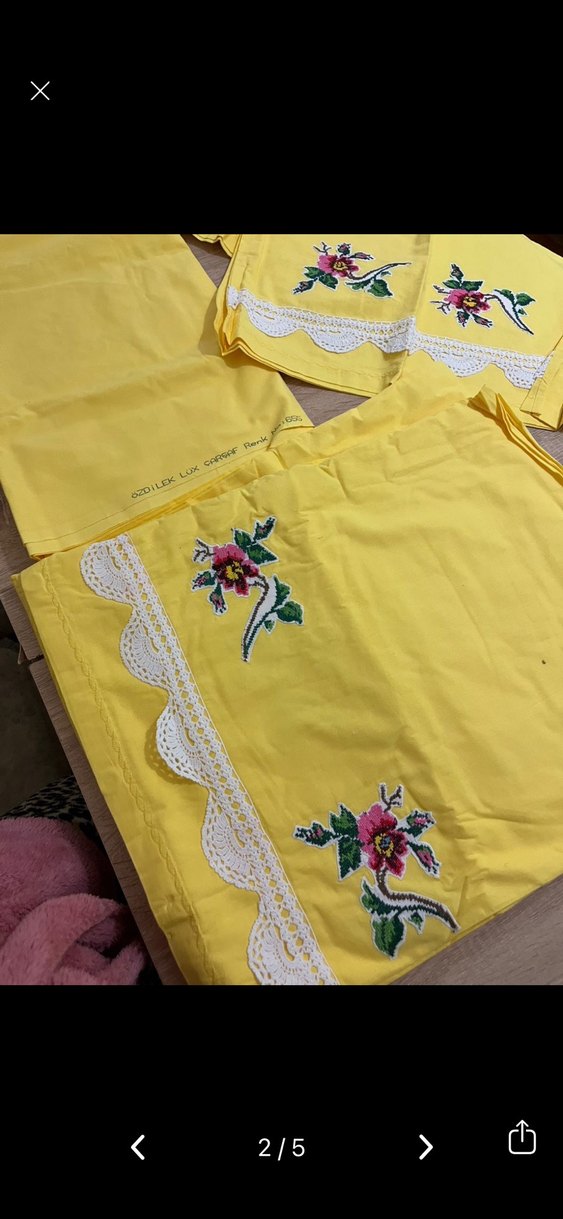 Sarı Nakışlı Nevresim ve Çarşaf Takımı çeyizlik - Görsel 2