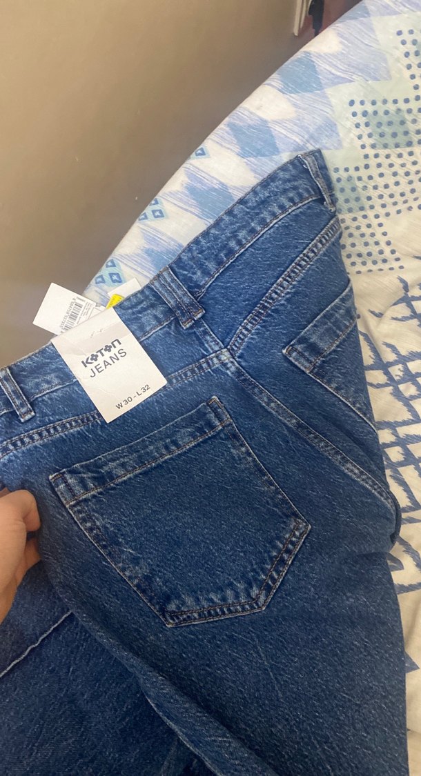 Kadın Mavi Bol Kesim Kot Pantolon - Görsel 4