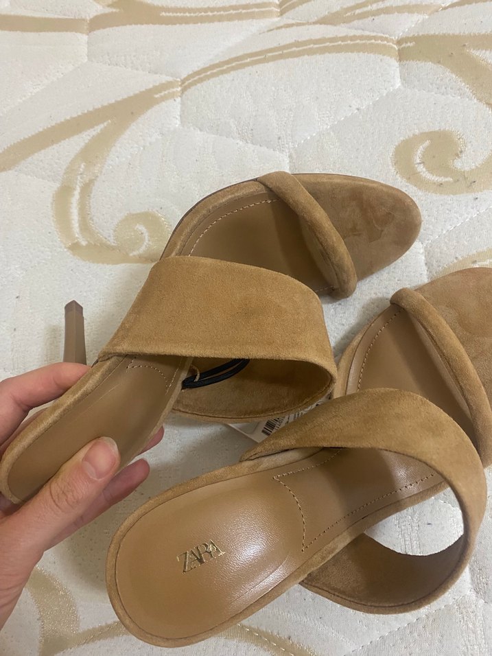 Bej Süet Stiletto Topuklu Terlik - Görsel 5