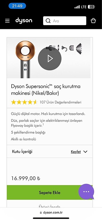 Dyson saç kurutma makinesi